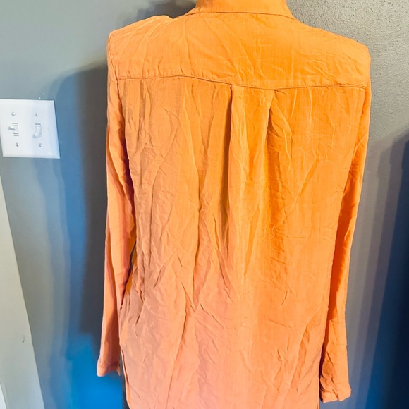 Button Down Shirt Long Sleeve Collared Orange Top Blouse Casual - Picture 3 of 4